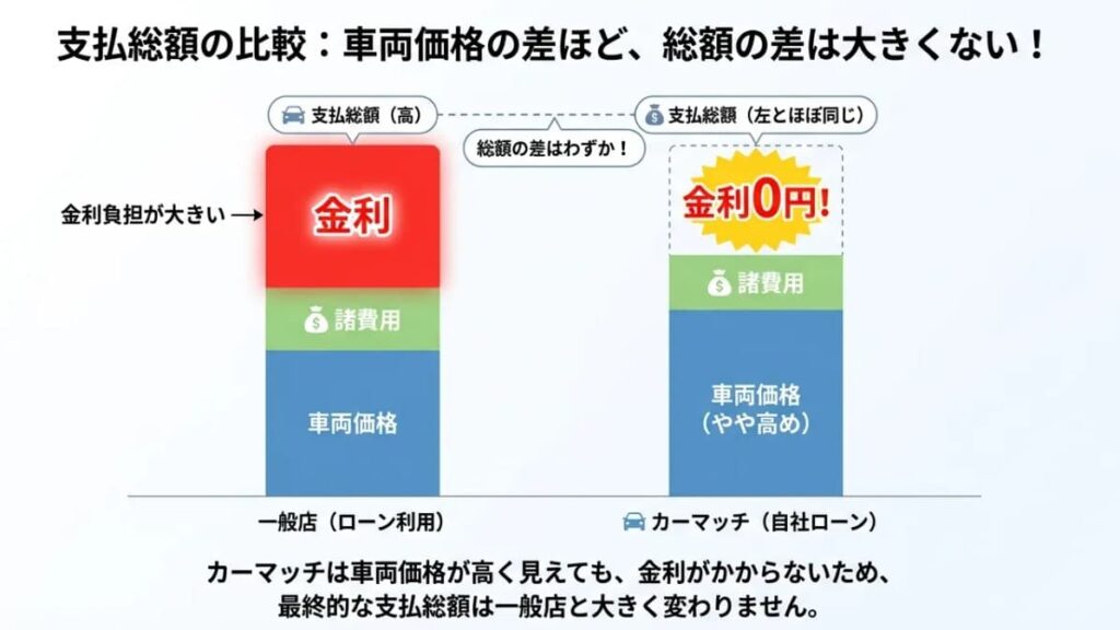 車両価格だけで見ると高いが「総支払額」の差は縮まる