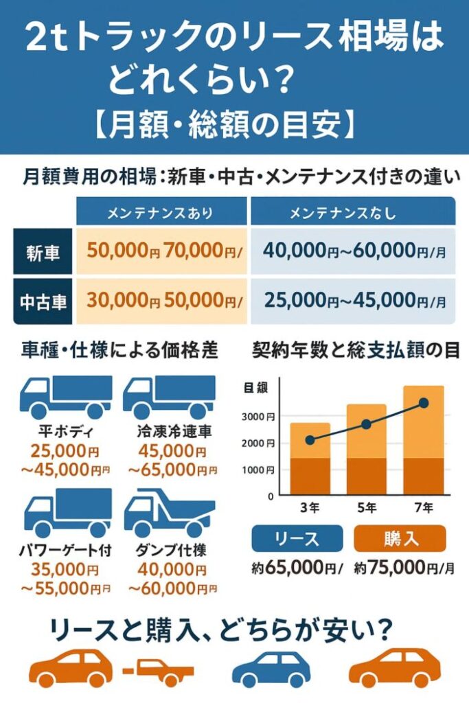 2tトラックのリース相場はどれくらい？【月額・総額の目安】