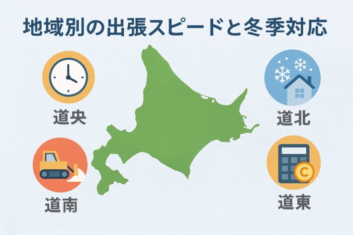 地域別の出張スピードと冬季対応（道央・道南・道北・道東）