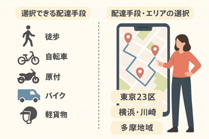 配達手段・エリアの選択