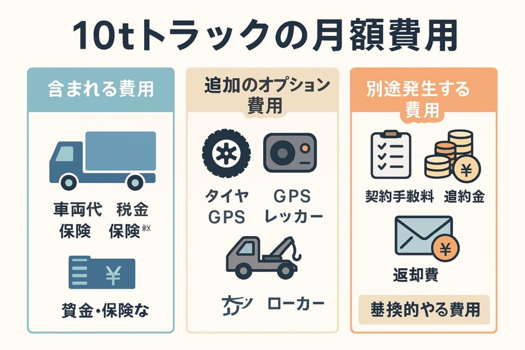 10tトラックの月額費用に含まれる費用と追加でかかる項目