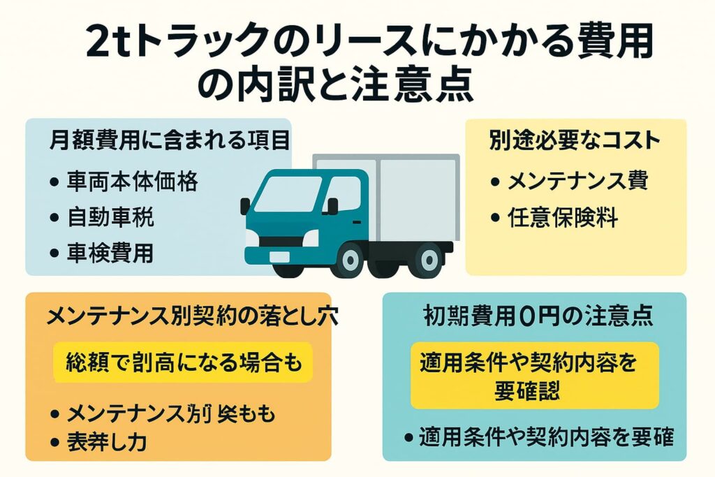 2tトラックのリースにかかる費用の内訳と注意点