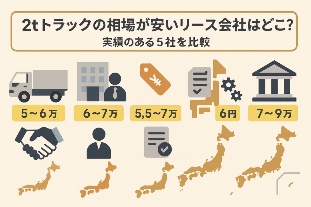2tトラックの相場が安いリース会社はどこ？実績のある5社を比較