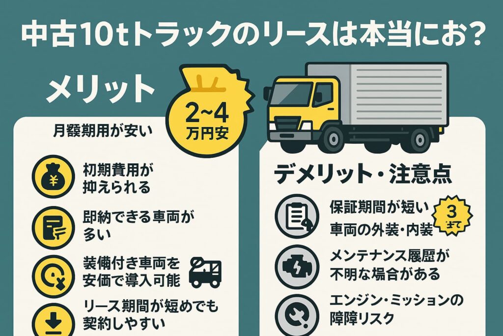 中古10tトラックのリースは本当にお得？メリット・デメリット